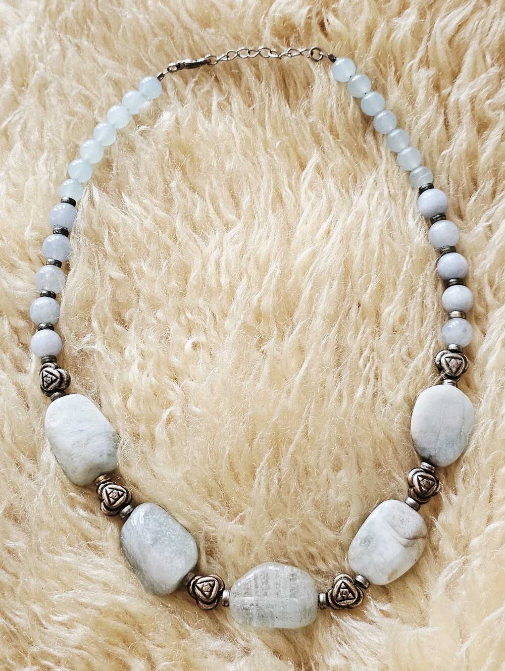 Aquamarine Nugget Icy Blue Gemstone Artisanal Boho Statement Necklace